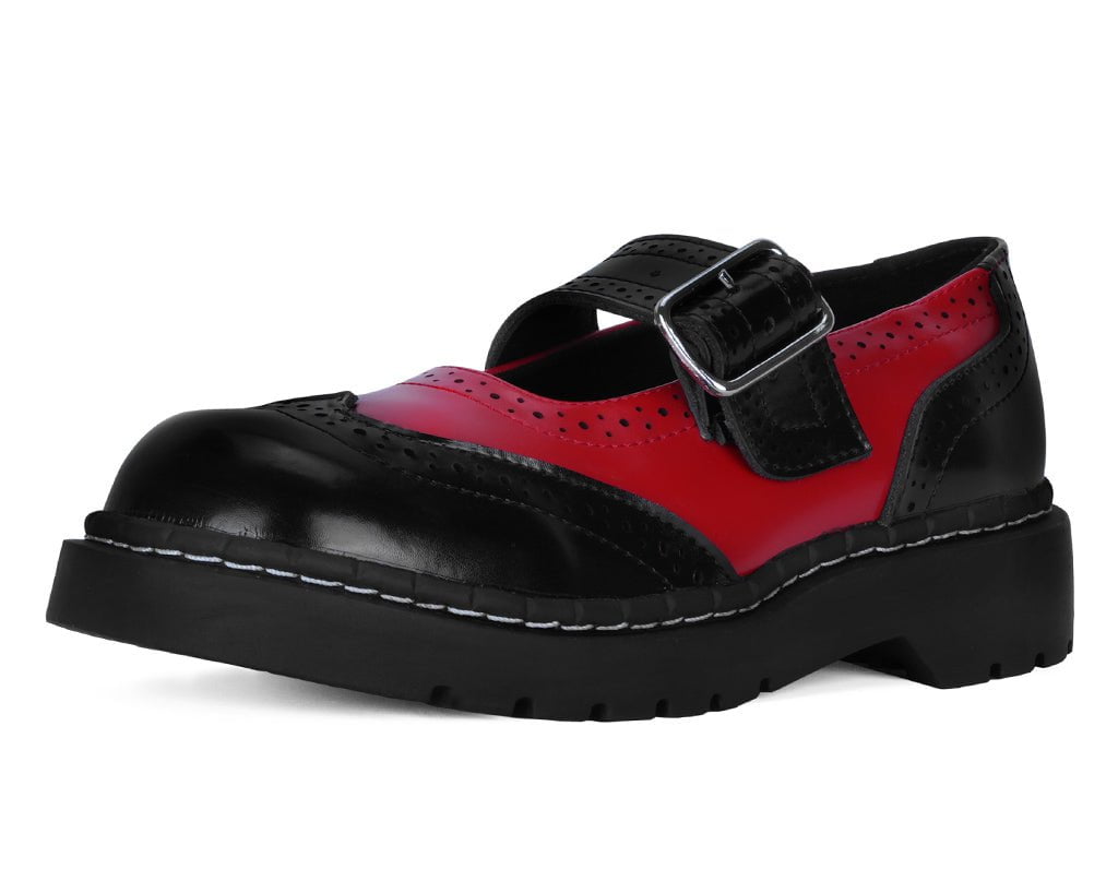 T.U.K. Shoes T2348 Black & Red Brogue Mary Jane