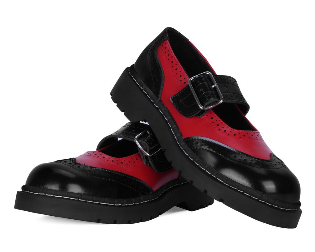 T.U.K. Shoes T2348 Black & Red Brogue Mary Jane