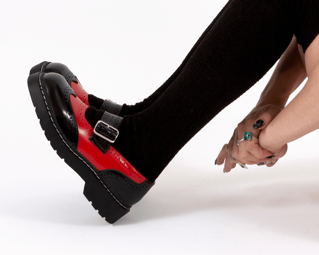 T.U.K. Shoes T2348 Black & Red Brogue Mary Jane