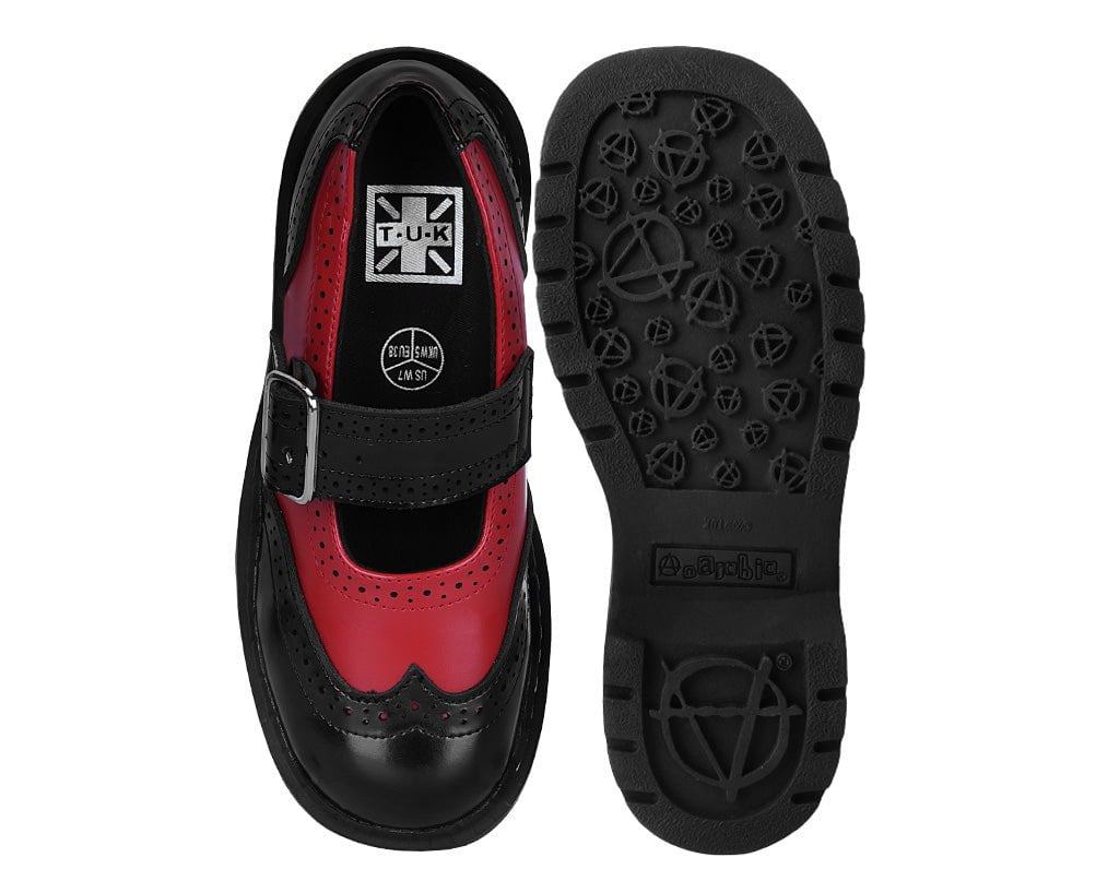 T.U.K. Shoes T2348 Black & Red Brogue Mary Jane