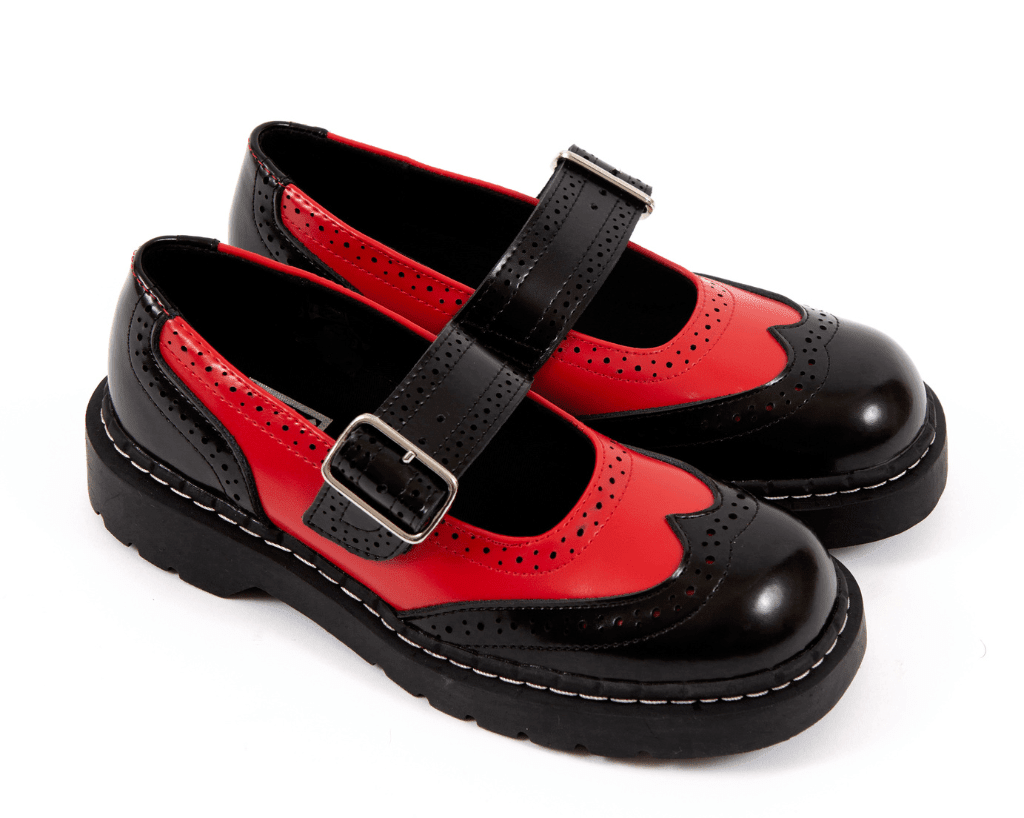 T.U.K. Shoes T2348 Black & Red Brogue Mary Jane