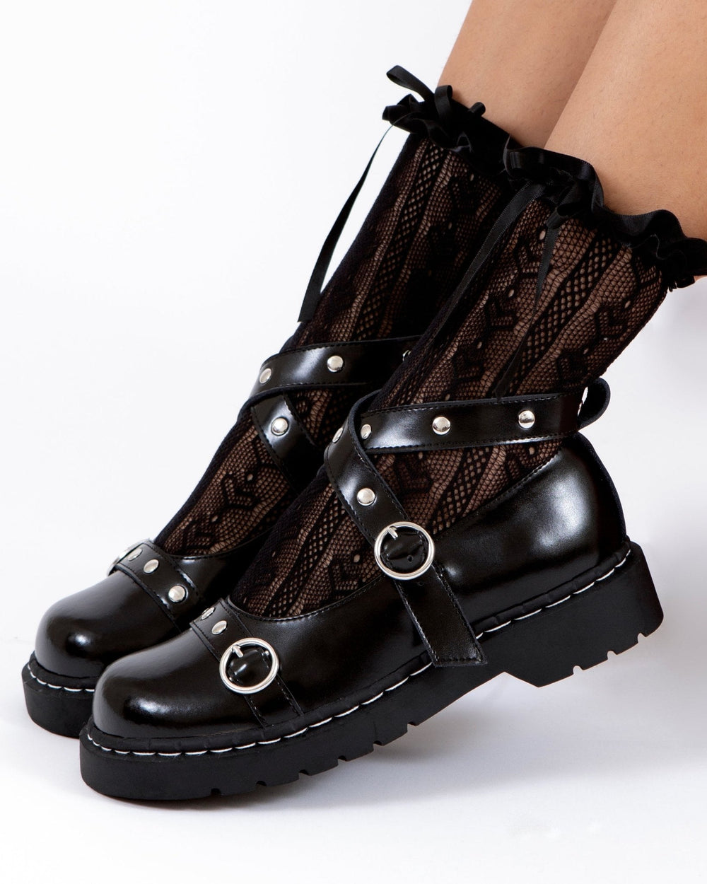 T.U.K. Shoes T2355 Black Leather Studded Ankle Strap Mary Jane