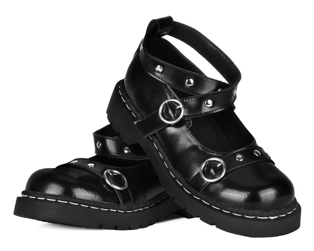 T.U.K. Shoes T2355 Black Leather Studded Ankle Strap Mary Jane