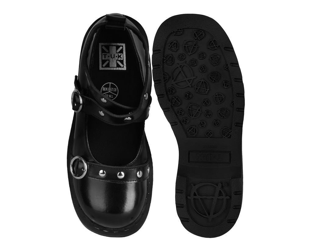 T.U.K. Shoes T2355 Black Leather Studded Ankle Strap Mary Jane