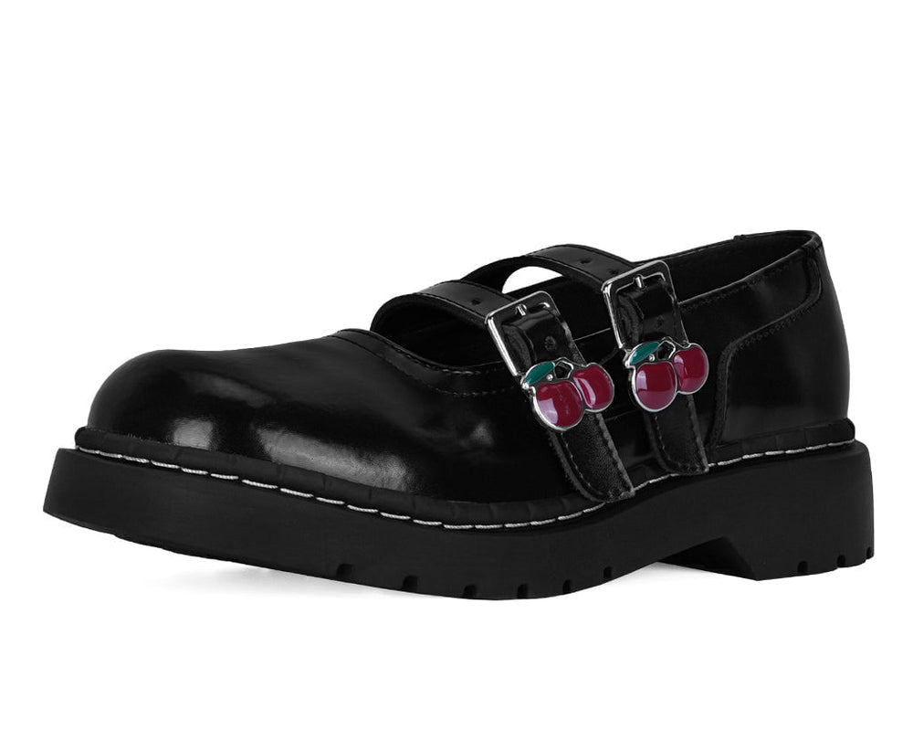 T.U.K. Shoes T2345 Black Leather Cherry Buckle Mary Jane