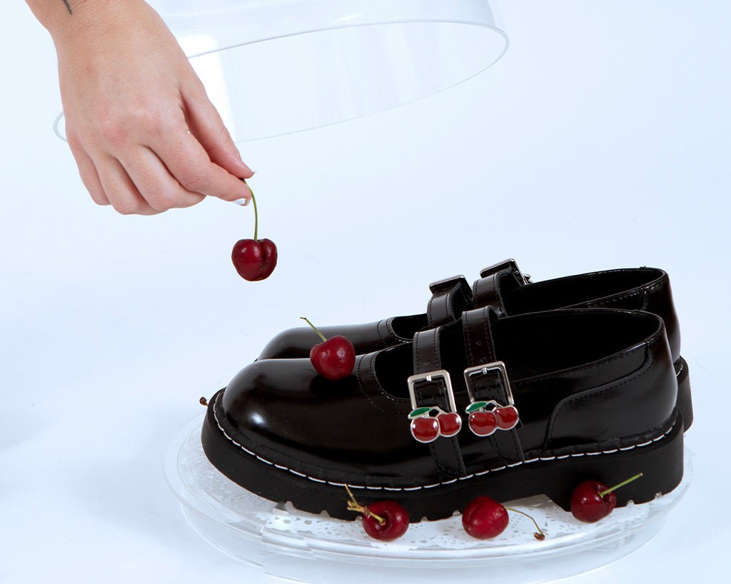 T.U.K. Shoes T2345 Black Leather Cherry Buckle Mary Jane