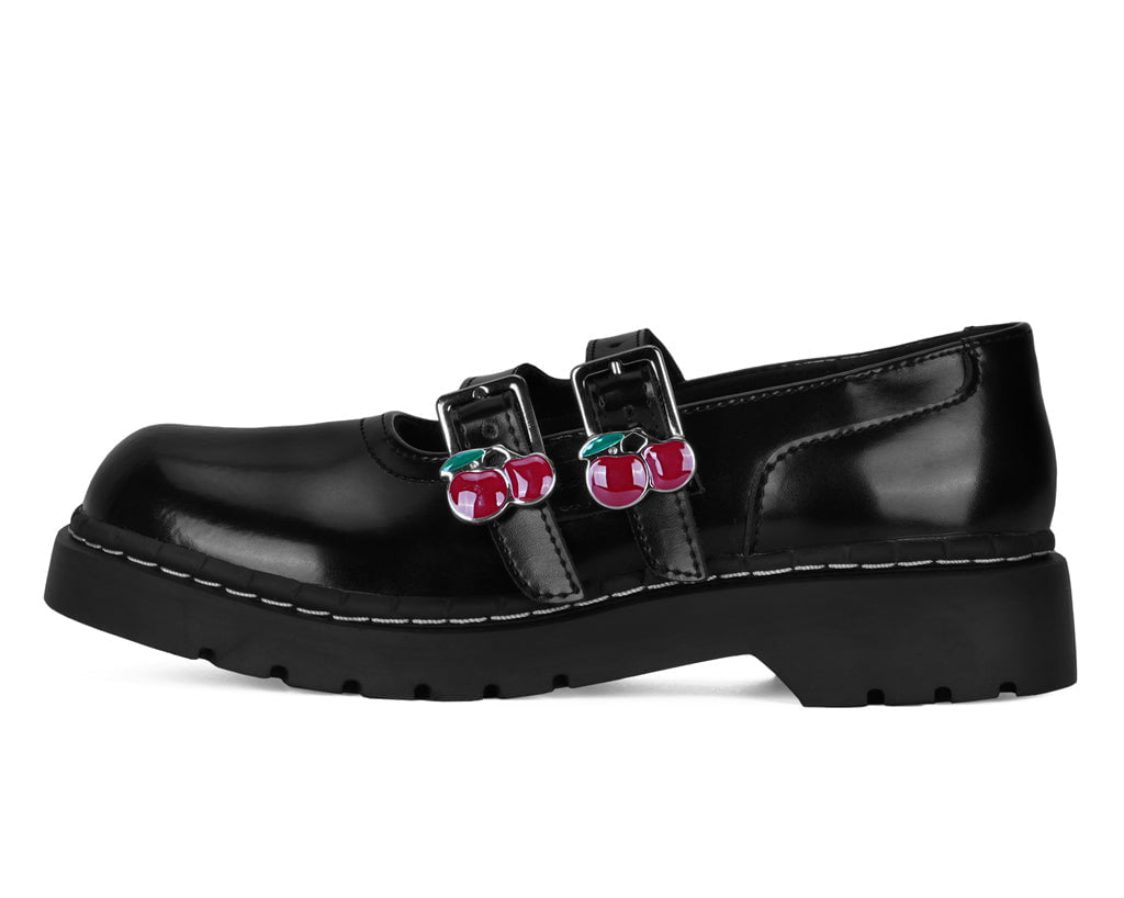 T.U.K. Shoes T2345 Black Leather Cherry Buckle Mary Jane