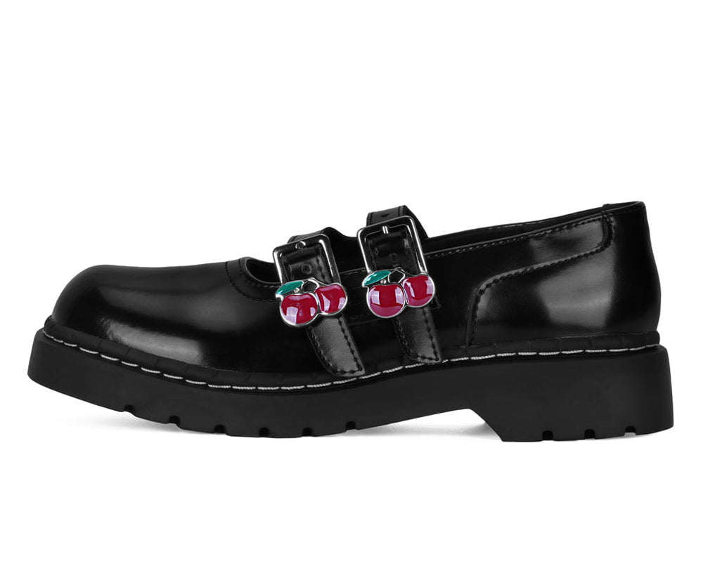 T.U.K. Shoes T2345 Black Leather Cherry Buckle Mary Jane