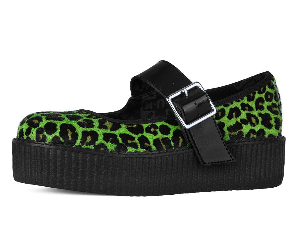 T.U.K. Shoes V3413L Green Leopard Cow Hair Mondo Mary Jane