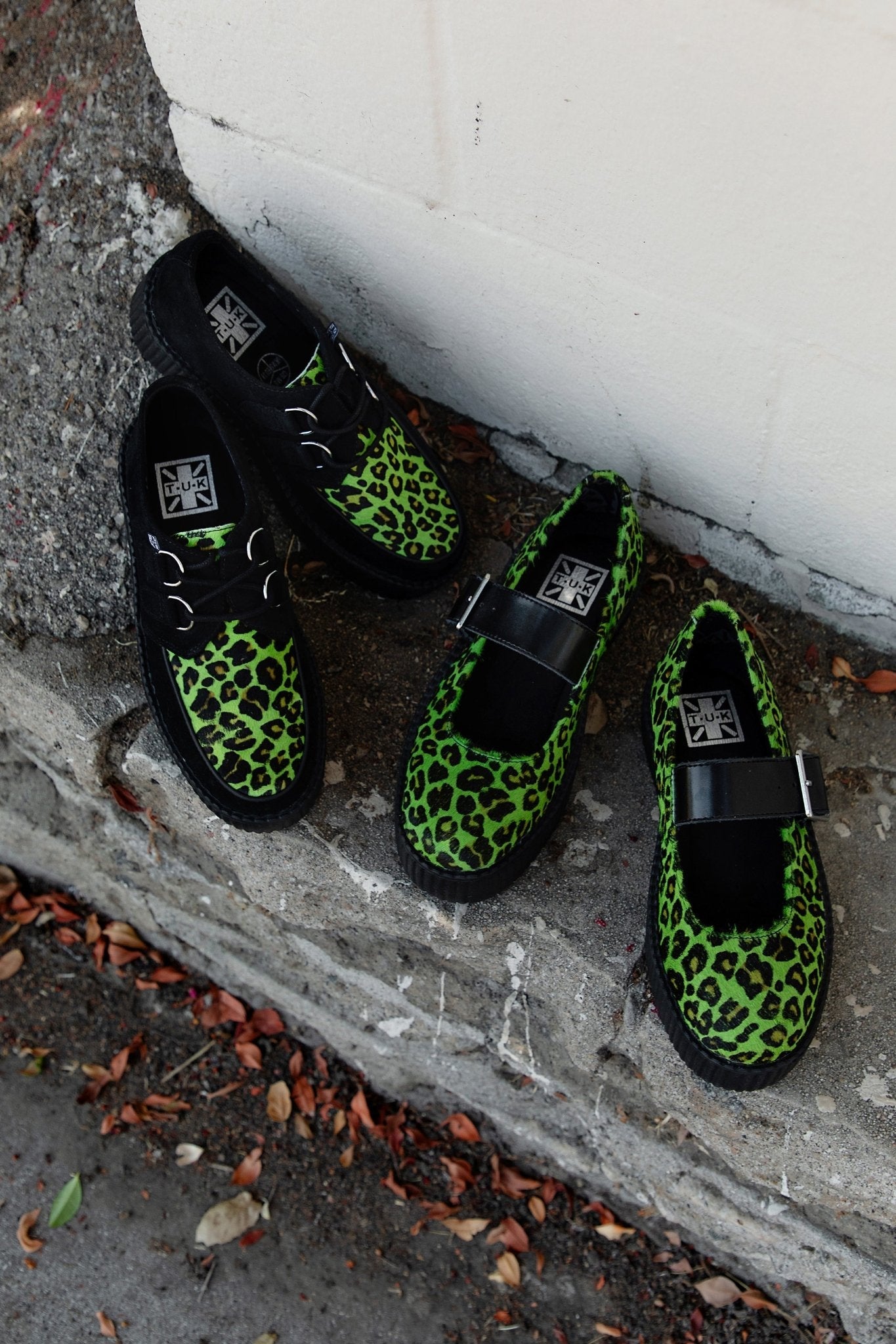 T.U.K. Shoes V3413L Green Leopard Cow Hair Mondo Mary Jane