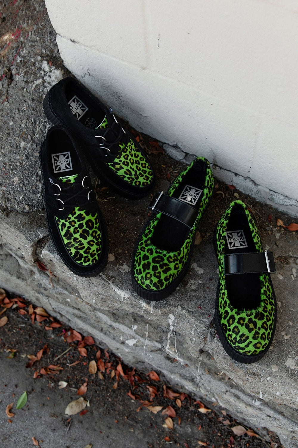T.U.K. Shoes V3413L Green Leopard Cow Hair Mondo Mary Jane