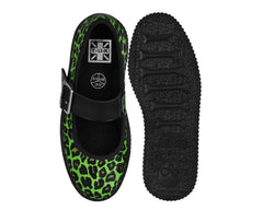 T.U.K. Shoes V3413L Green Leopard Cow Hair Mondo Mary Jane