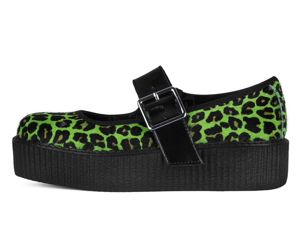 T.U.K. Shoes V3413L Green Leopard Cow Hair Mondo Mary Jane