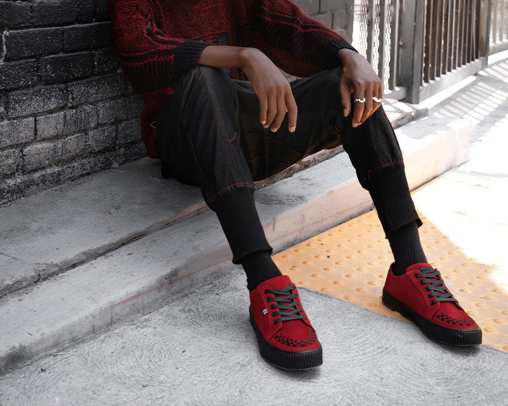 T.U.K. Shoes A3316 Red Suede Lace-Up Creeper Sneaker