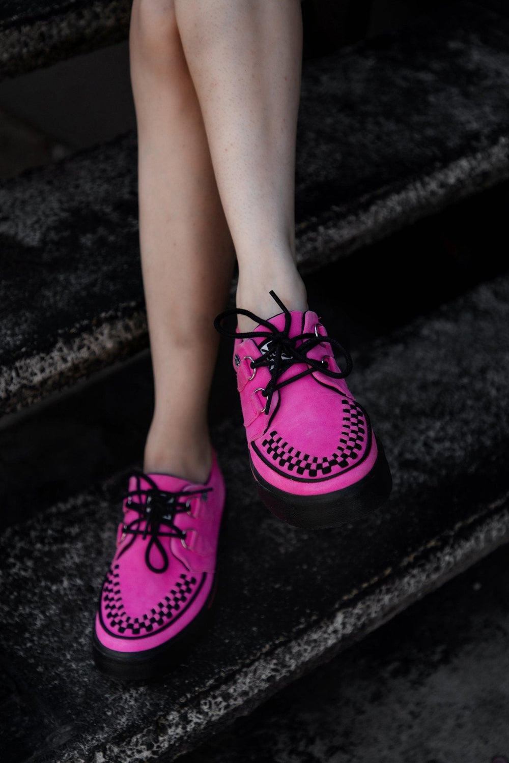 T.U.K. Shoes A3398 Neon Pink Suede Creeper Sneaker
