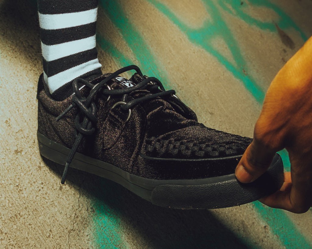 T.U.K. Shoes A9983 Black Velvet D-Ring Interlace Sneaker