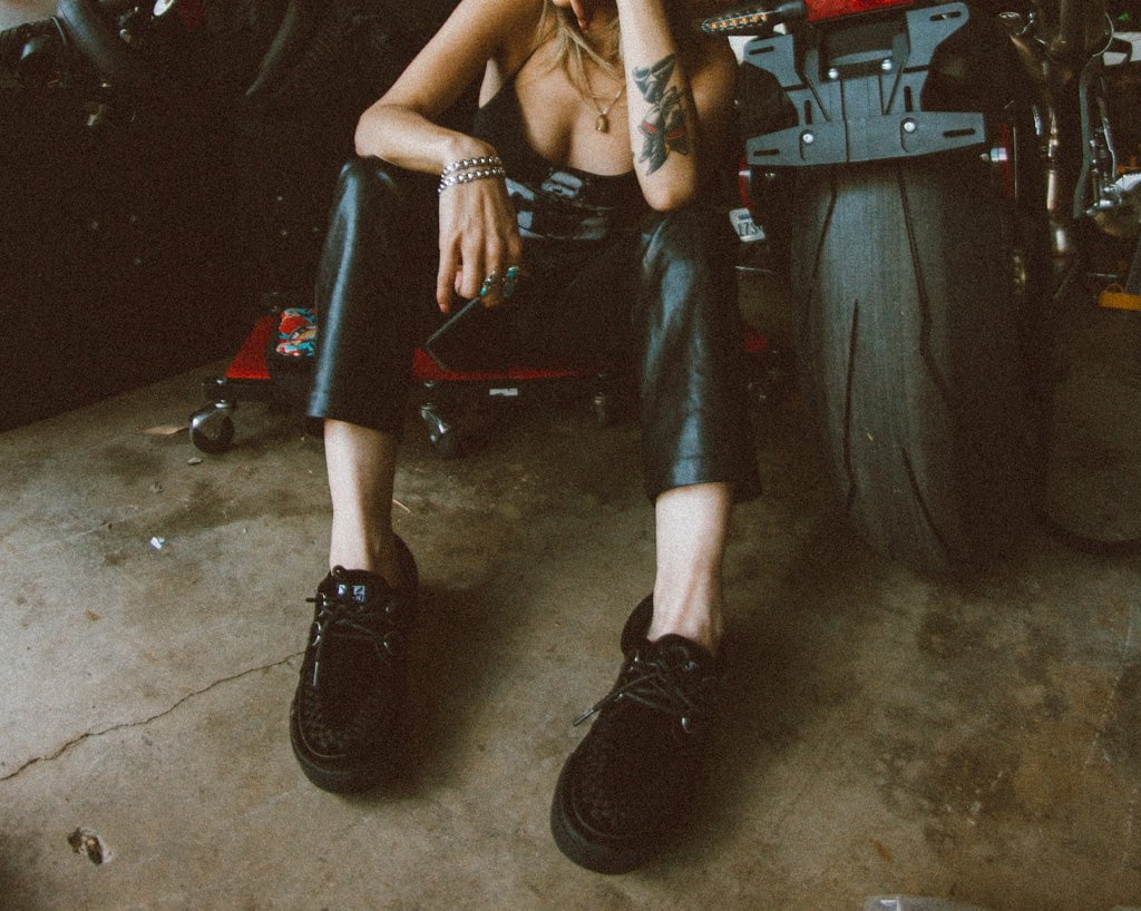T.U.K. Shoes A9983 Black Velvet D-Ring Interlace Sneaker
