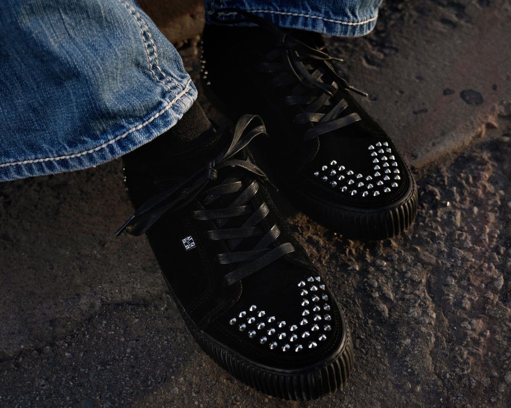 T.U.K. Shoes A3353 Black Suede Studded Creeper Sneaker