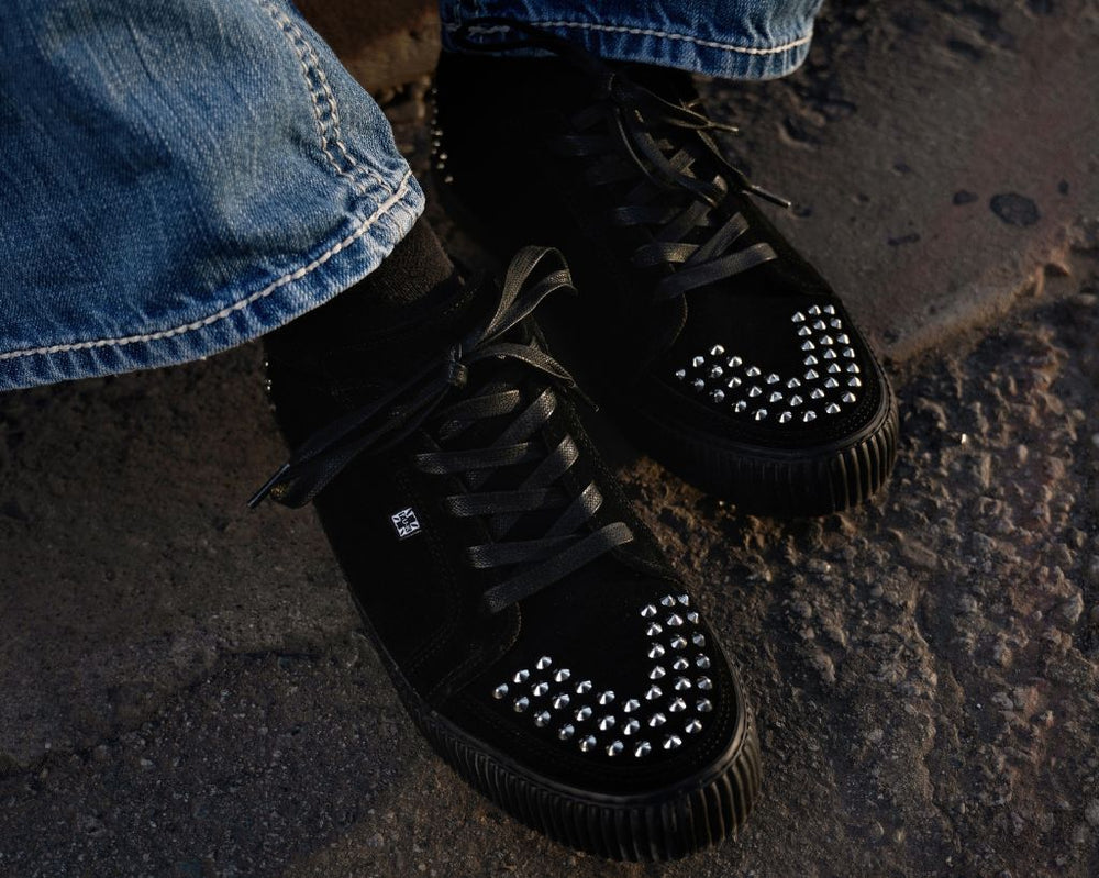 T.U.K. Shoes A3353 Black Suede Studded Creeper Sneaker
