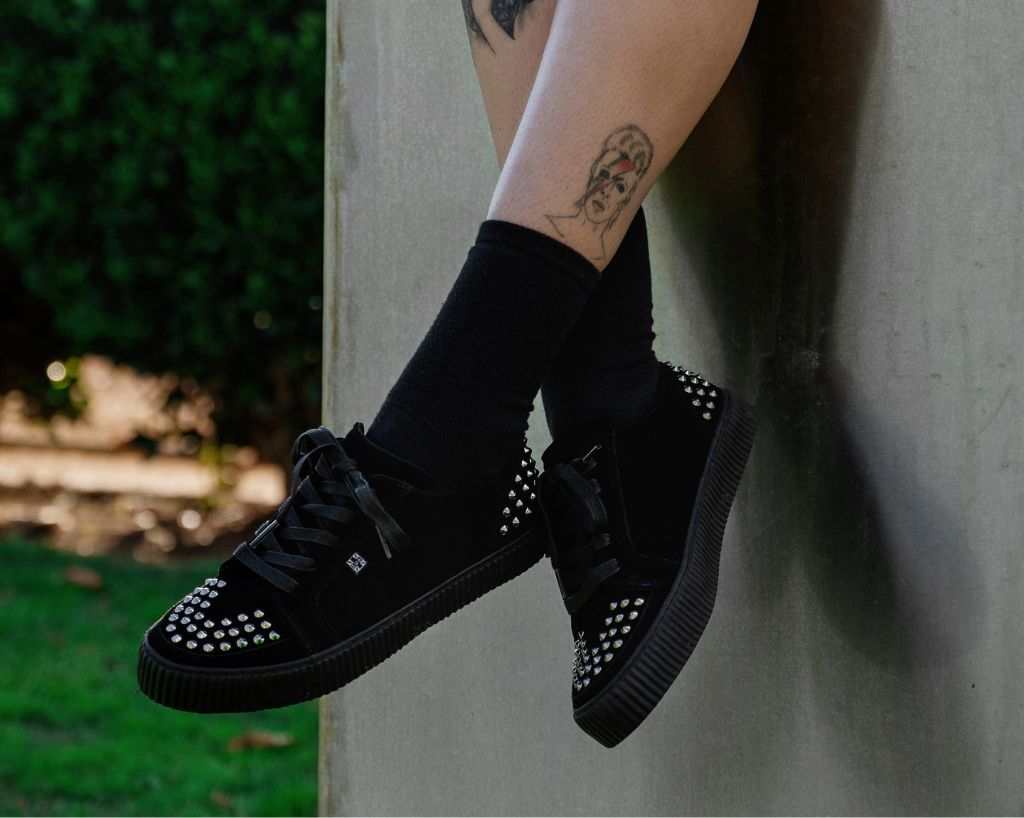T.U.K. Shoes A3353 Black Suede Studded Creeper Sneaker