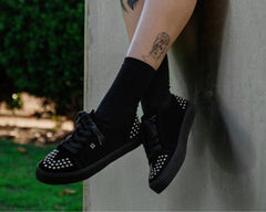 T.U.K. Shoes A3353 Black Suede Studded Creeper Sneaker