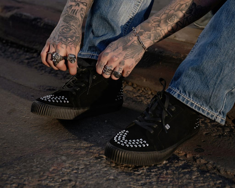 T.U.K. Shoes A3353 Black Suede Studded Creeper Sneaker