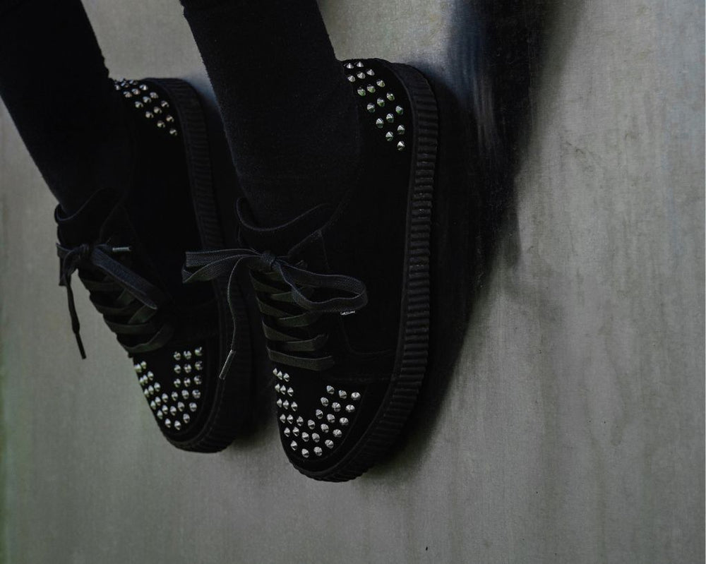 T.U.K. Shoes A3353 Black Suede Studded Creeper Sneaker