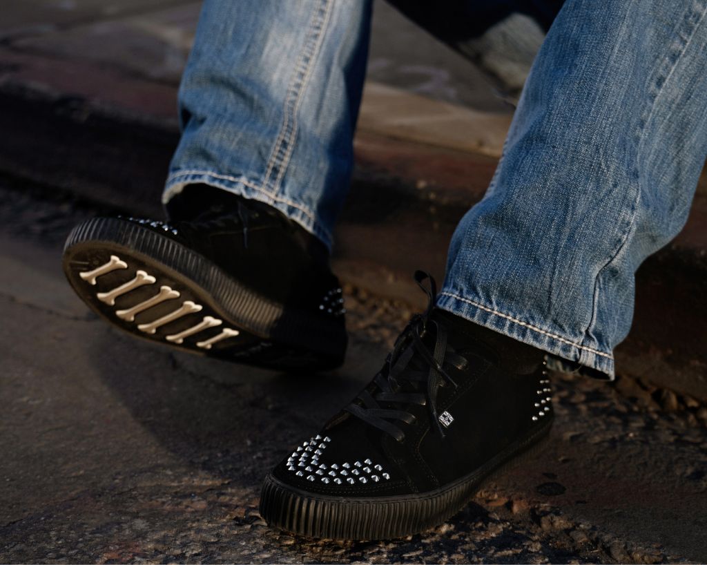 T.U.K. Shoes A3353 Black Suede Studded Creeper Sneaker