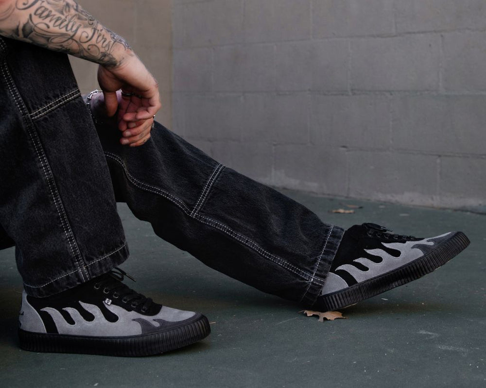 T.U.K. Shoes A3350 Black & Grey Suede Flame Creeper Sneaker