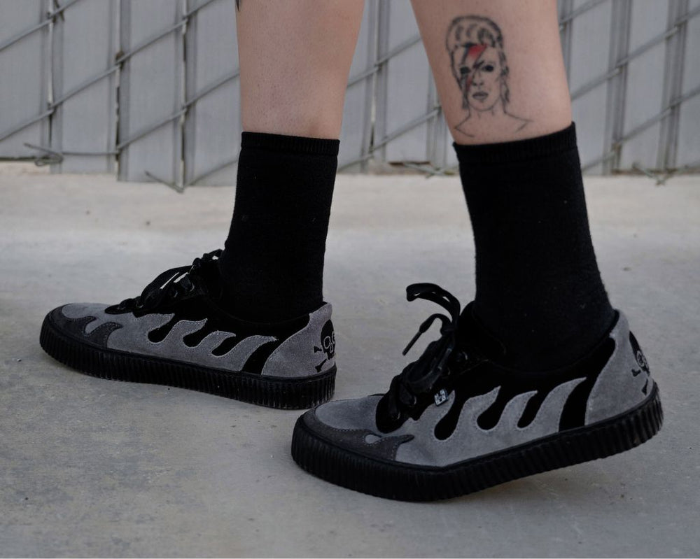 T.U.K. Shoes A3350 Black & Grey Suede Flame Creeper Sneaker