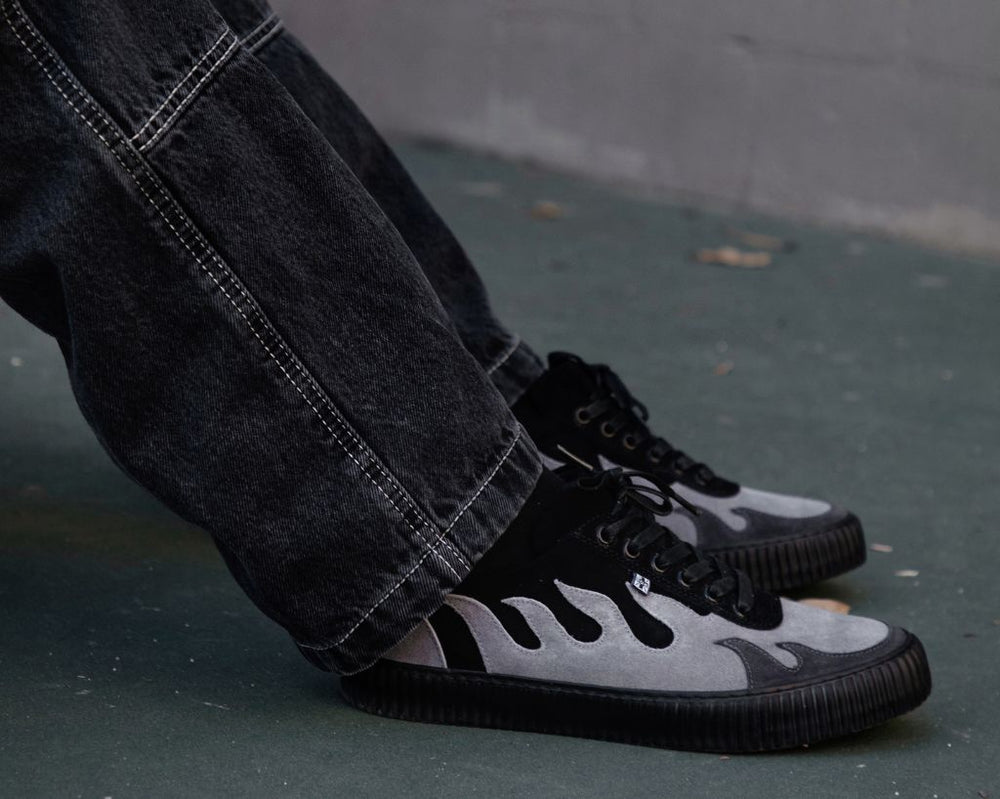 T.U.K. Shoes A3350 Black & Grey Suede Flame Creeper Sneaker