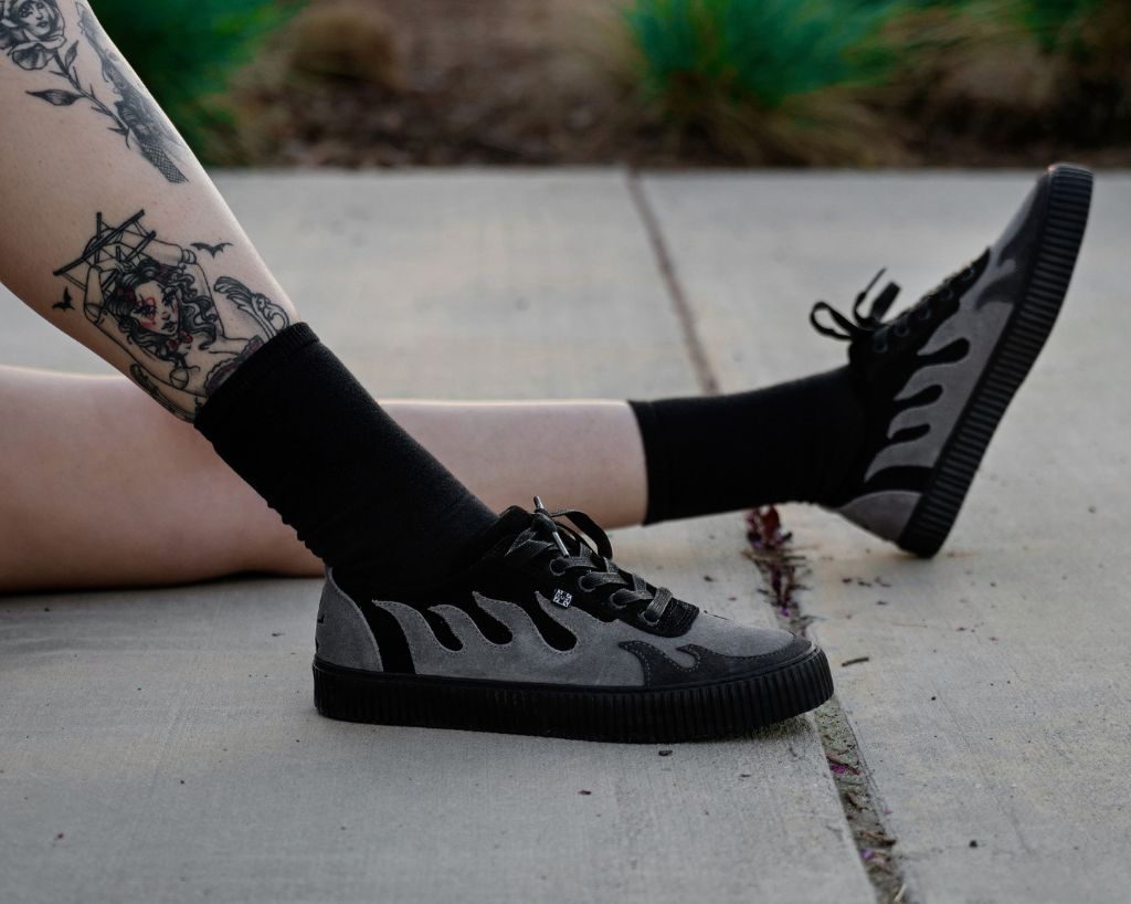 T.U.K. Shoes A3350 Black & Grey Suede Flame Creeper Sneaker