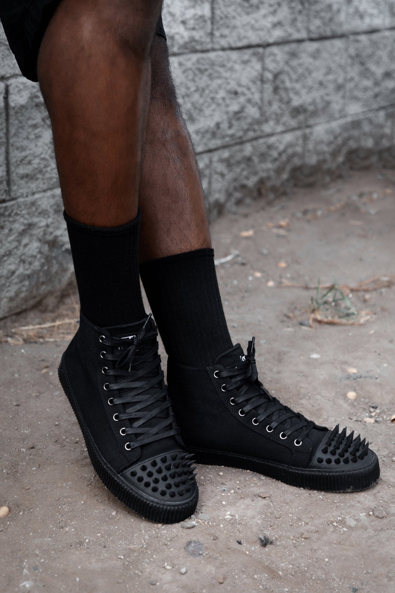 T.U.K. Shoes A3429 Black Twill Spiked Toe 8 Eye Sneaker Boot