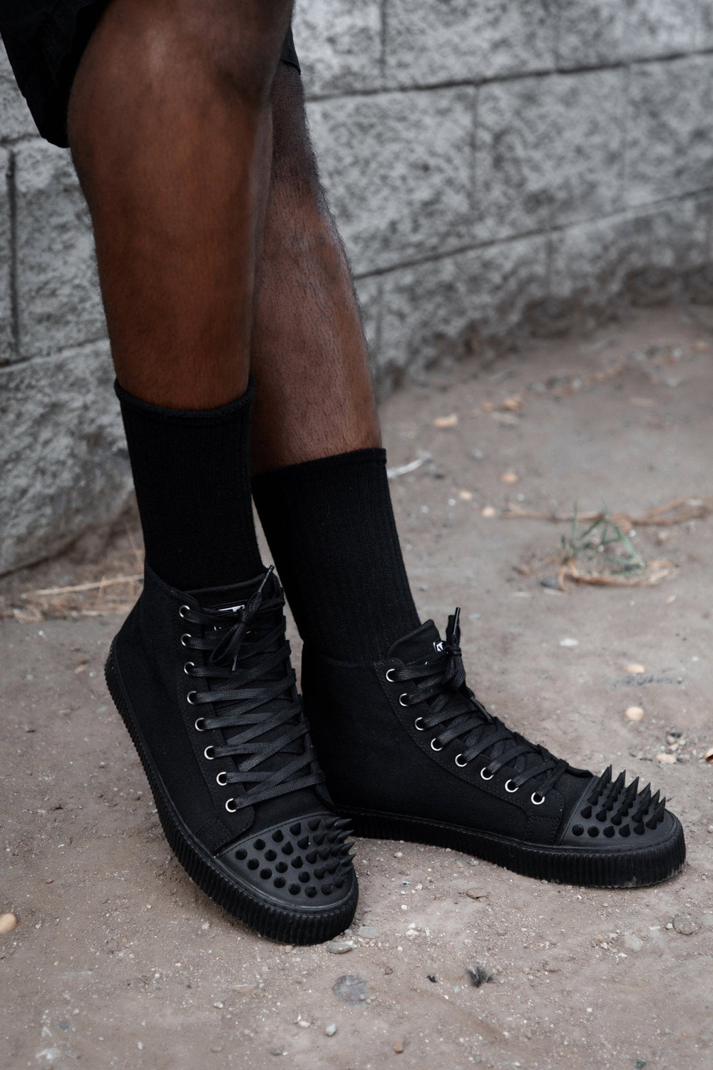 T.U.K. Shoes A3429 Black Twill Spiked Toe 8 Eye Sneaker Boot