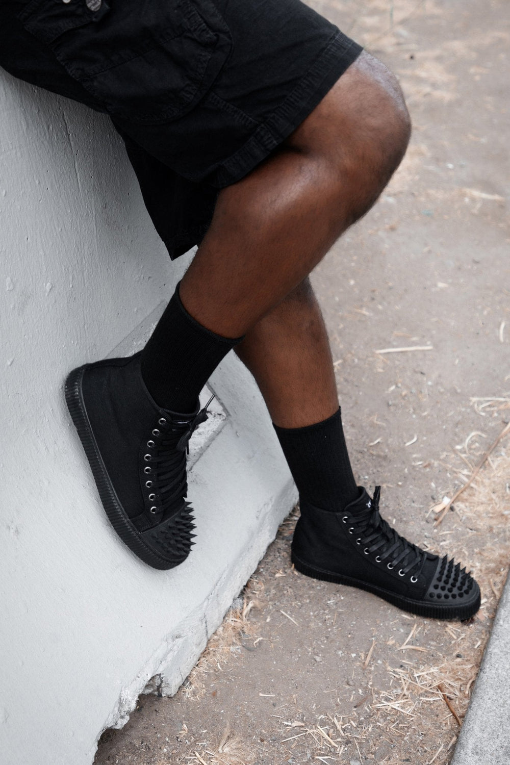 T.U.K. Shoes A3429 Black Twill Spiked Toe 8 Eye Sneaker Boot