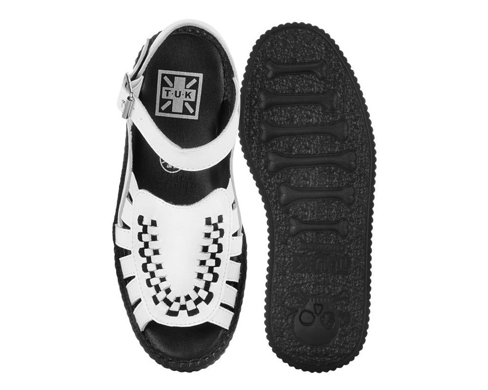 T.U.K. Shoes V3359L White Leather Interlace Viva Mondo Sandal