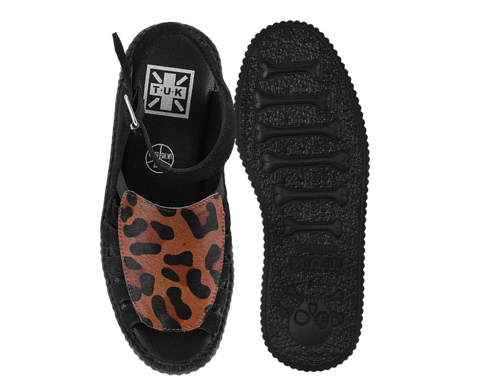 T.U.K. Shoes V3463L Black Suede Leopard Front Viva Mondo Sandal