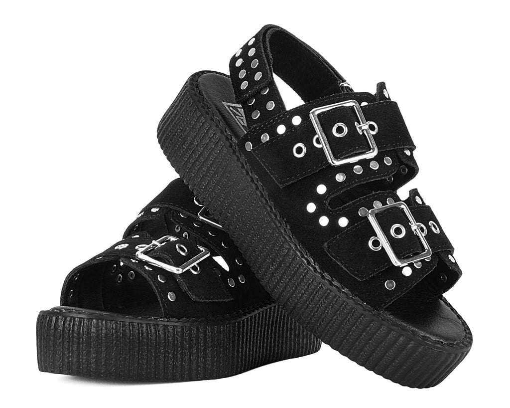 T.U.K. Shoes V3343L Black Suede Flat Stud Viva Mondo Sandal