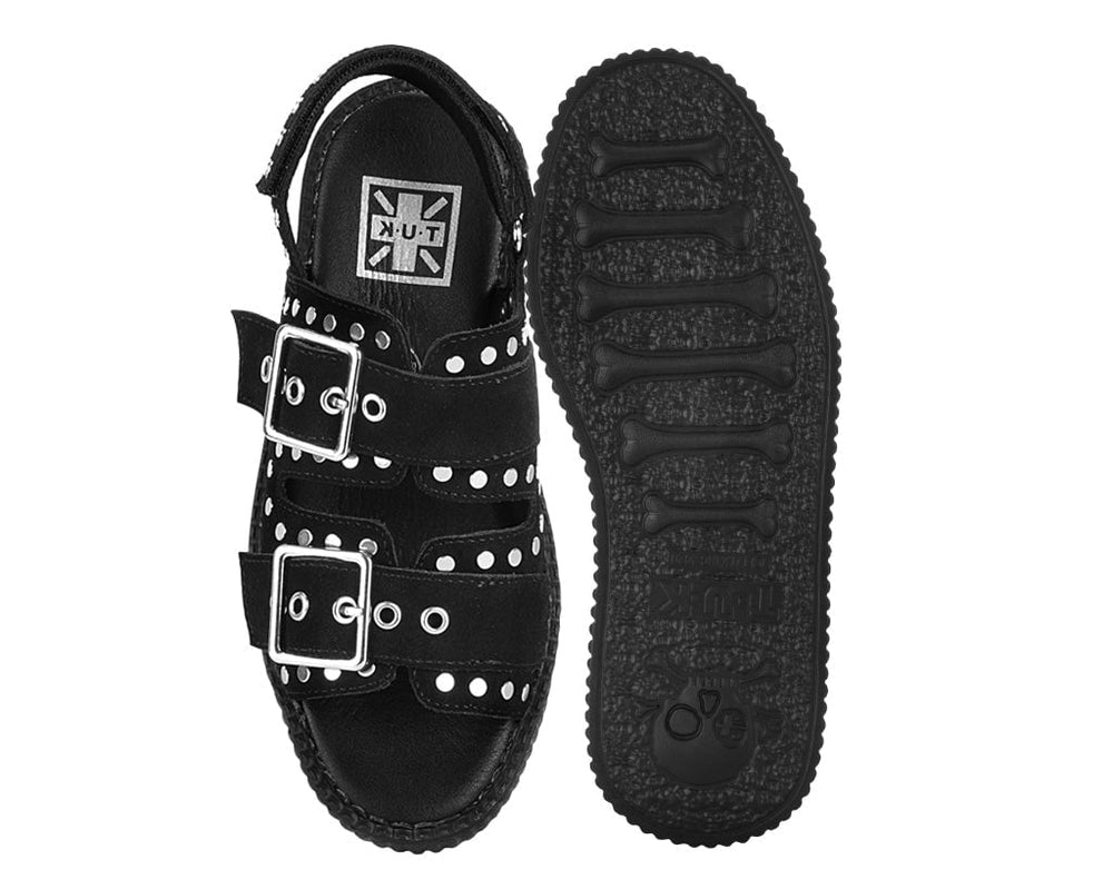T.U.K. Shoes V3343L Black Suede Flat Stud Viva Mondo Sandal