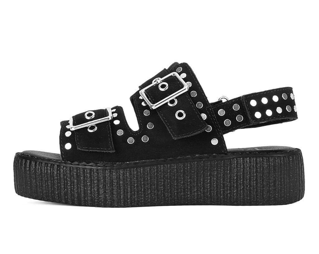T.U.K. Shoes V3343L Black Suede Flat Stud Viva Mondo Sandal