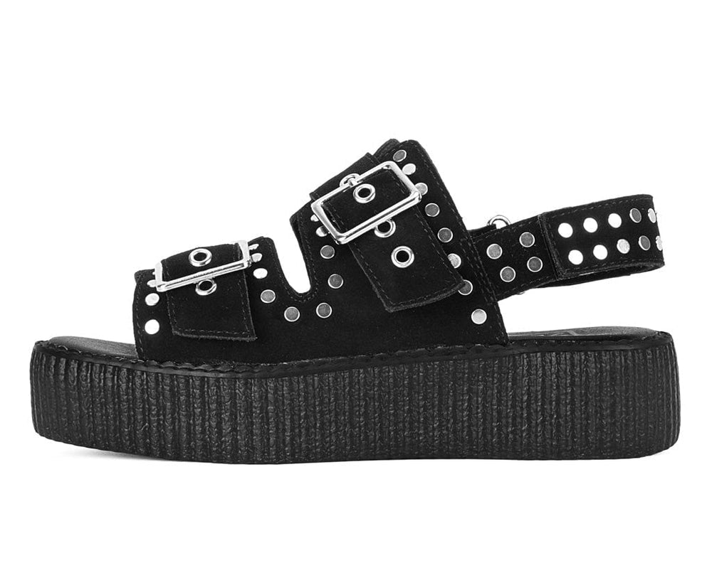 T.U.K. Shoes V3343L Black Suede Flat Stud Viva Mondo Sandal