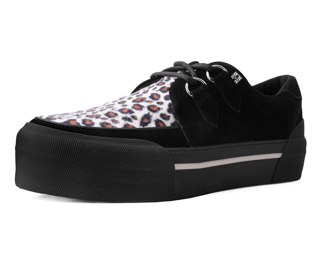 T.U.K. Shoes A3137 Black & Leopard Suede Platform Creeper Sneaker