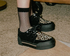 T.U.K. Shoes A3137 Black & Leopard Suede Platform Creeper Sneaker