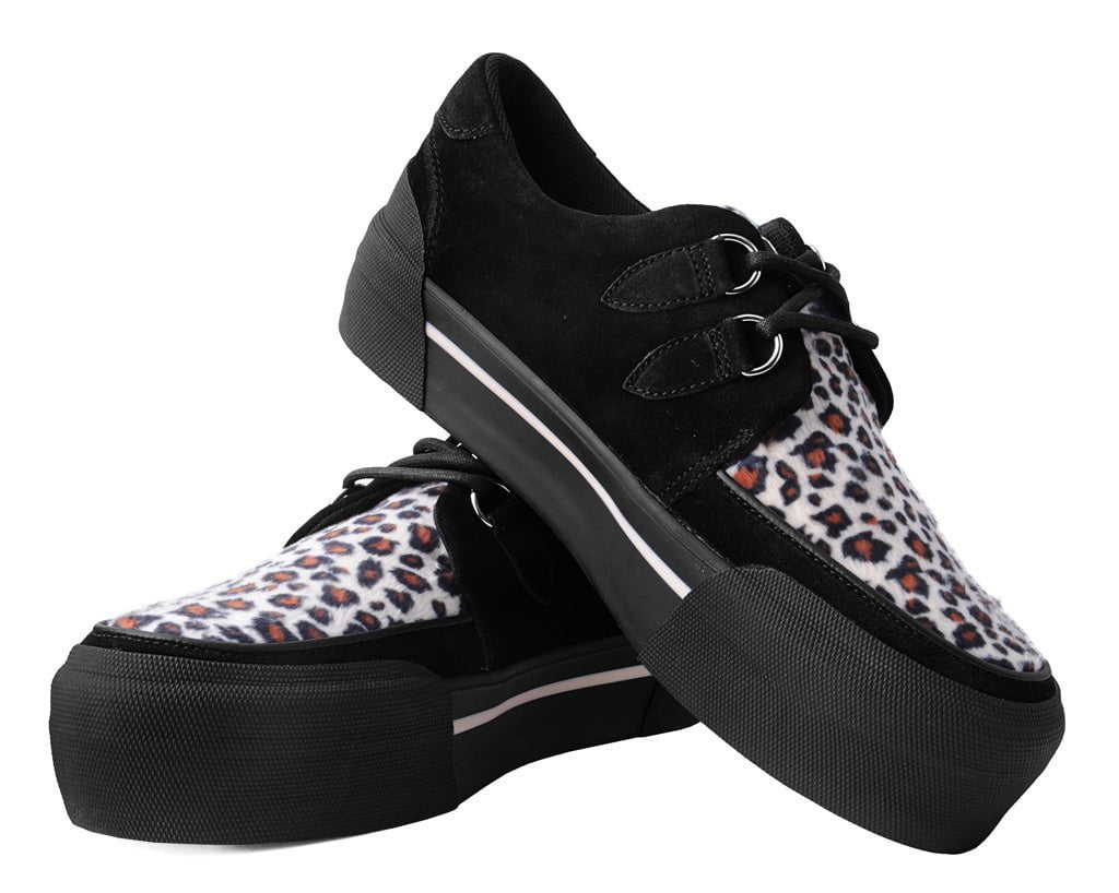 T.U.K. Shoes A3137 Black & Leopard Suede Platform Creeper Sneaker