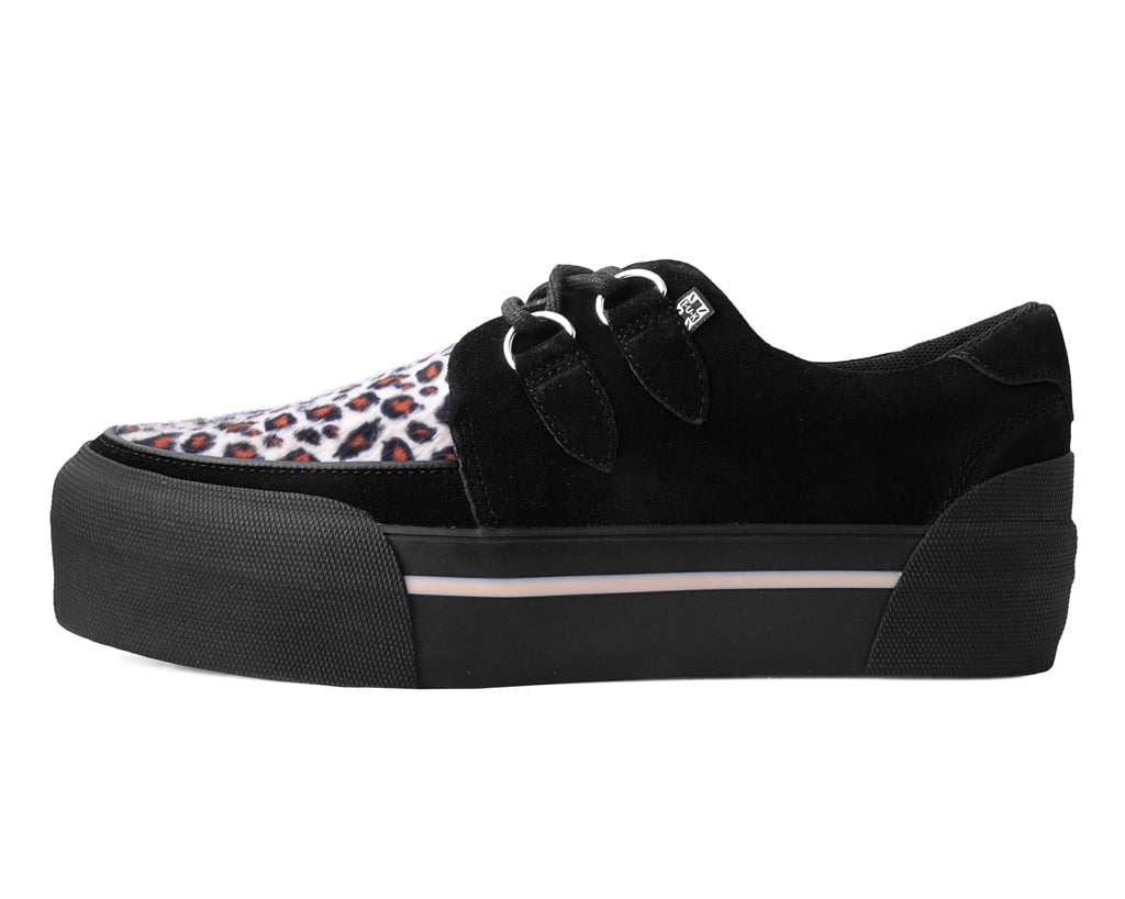 T.U.K. Shoes A3137 Black & Leopard Suede Platform Creeper Sneaker