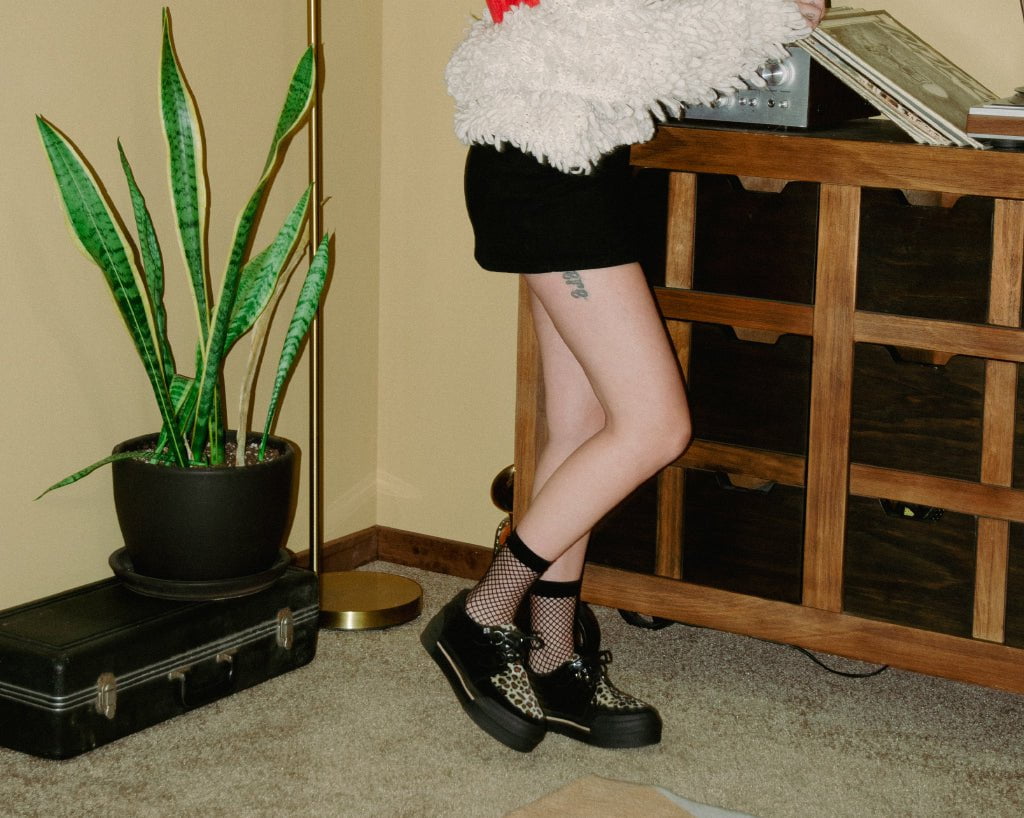 T.U.K. Shoes A3137 Black & Leopard Suede Platform Creeper Sneaker