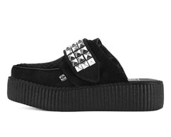 T.U.K. Shoes V3476L Black Suede Studded Strap Creeper Mule