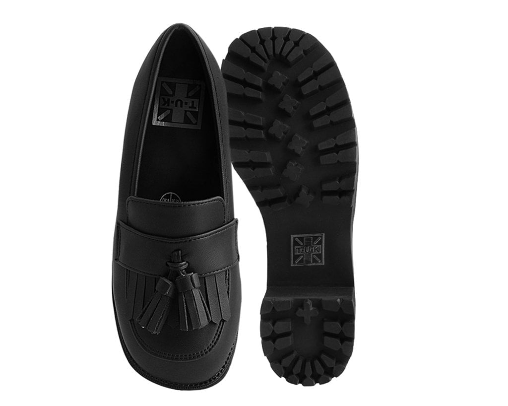 T.U.K. Shoes A9938L Black TUKskin™ Fringe Loafer Platform