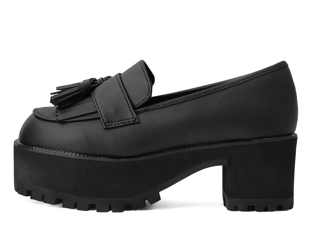 T.U.K. Shoes A9938L Black TUKskin™ Fringe Loafer Platform