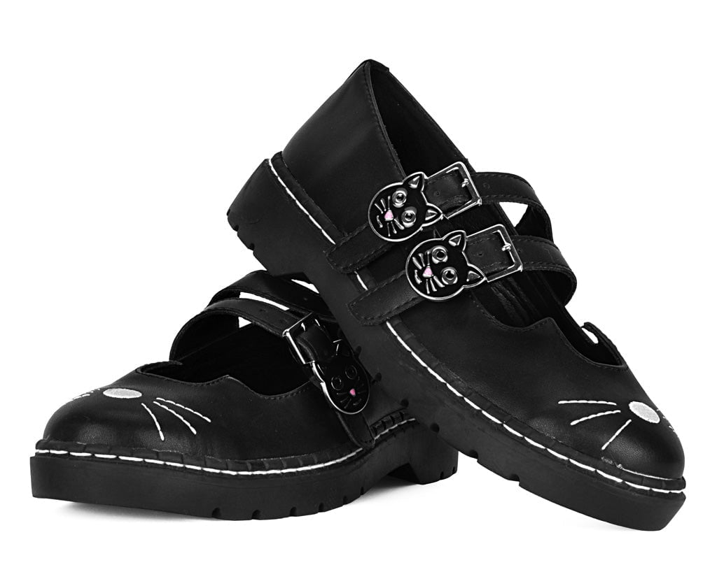 T.U.K. Shoes A3363L Black Leather 2-Buckle Kitty Mary Jane